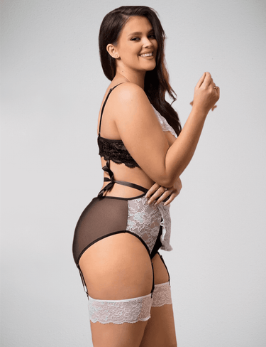 White Lace Maid Body with Cut-out Cups & Stocking Straps